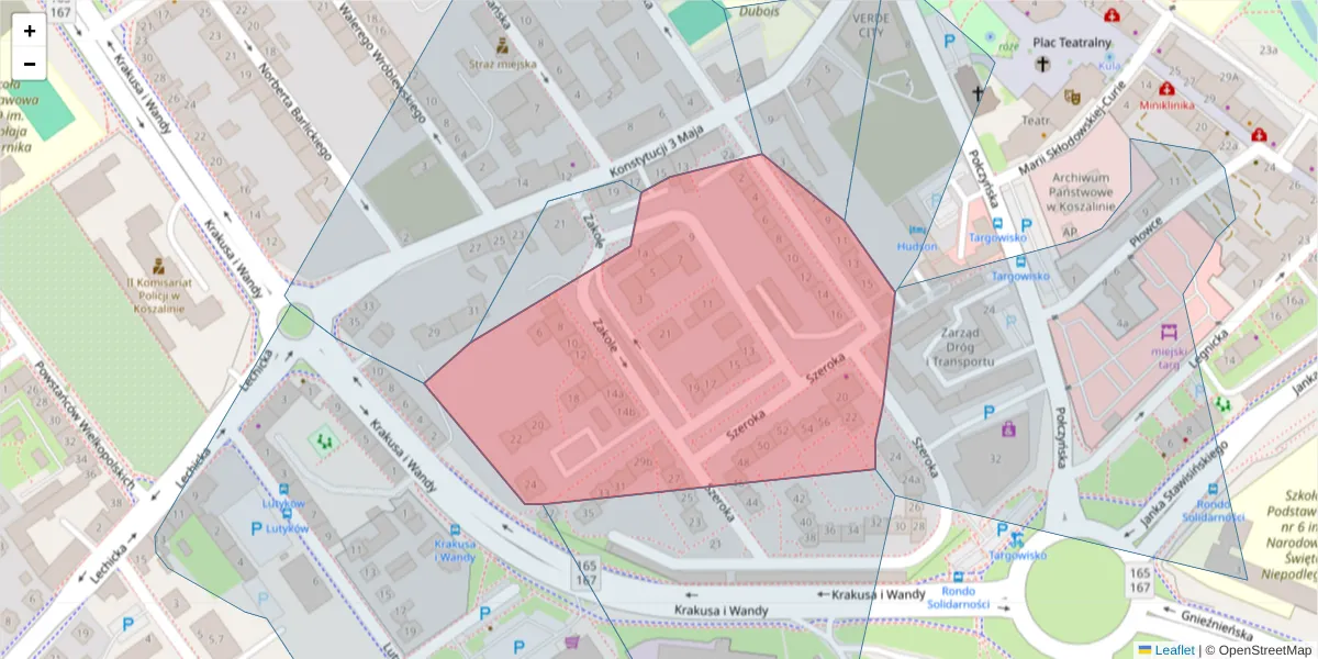 Szczegółowa mapa kodu pocztowego 75-814 z granicami, sąsiednimi kodami pocztowymi i urzędami pocztowymi