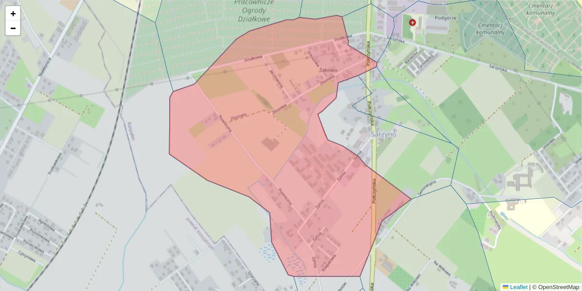 Szczegółowa mapa kodu pocztowego 75-818 z granicami, sąsiednimi kodami pocztowymi i urzędami pocztowymi