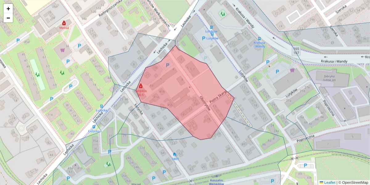 Szczegółowa mapa kodu pocztowego 75-835 z granicami, sąsiednimi kodami pocztowymi i urzędami pocztowymi