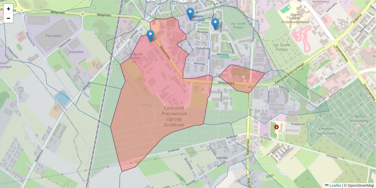 Szczegółowa mapa kodu pocztowego 75-846 z granicami, sąsiednimi kodami pocztowymi i urzędami pocztowymi