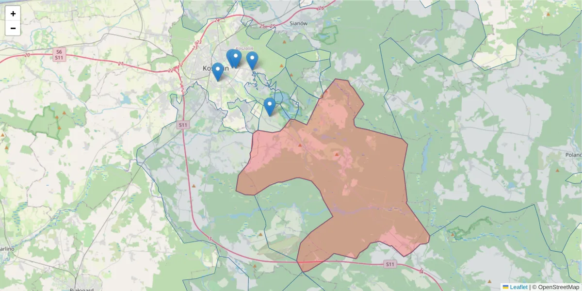 Szczegółowa mapa kodu pocztowego 76-015 z granicami, sąsiednimi kodami pocztowymi i urzędami pocztowymi