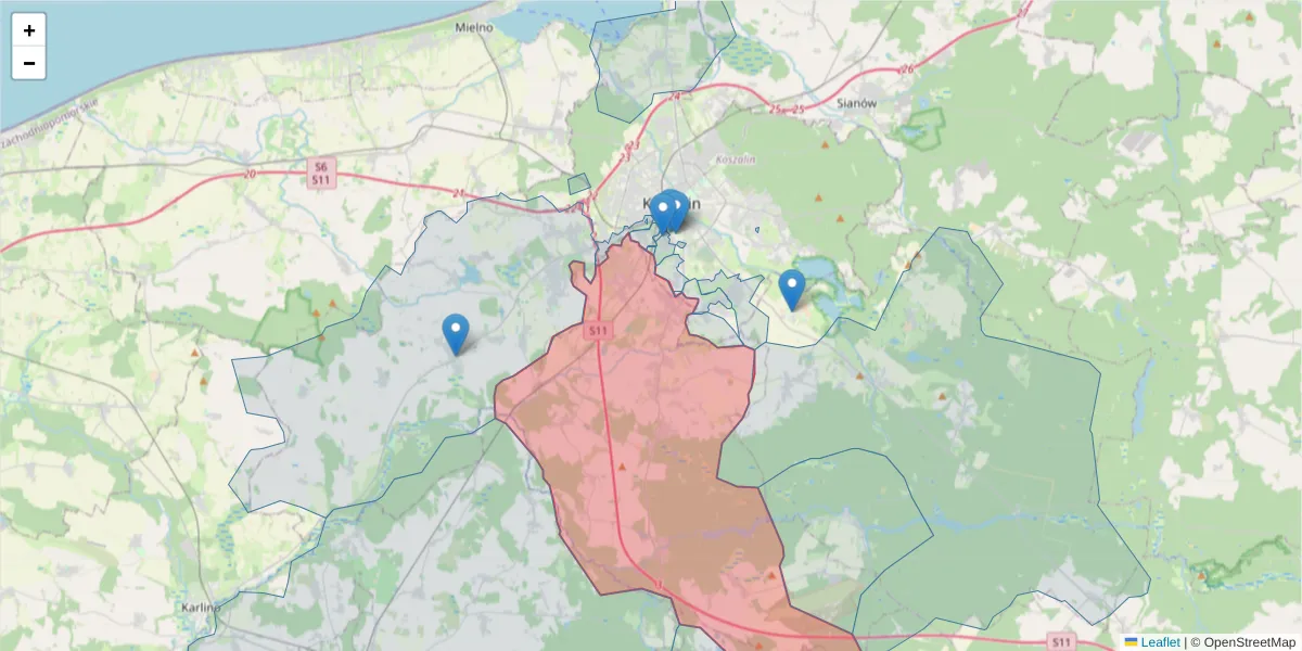 Szczegółowa mapa kodu pocztowego 76-024 z granicami, sąsiednimi kodami pocztowymi i urzędami pocztowymi