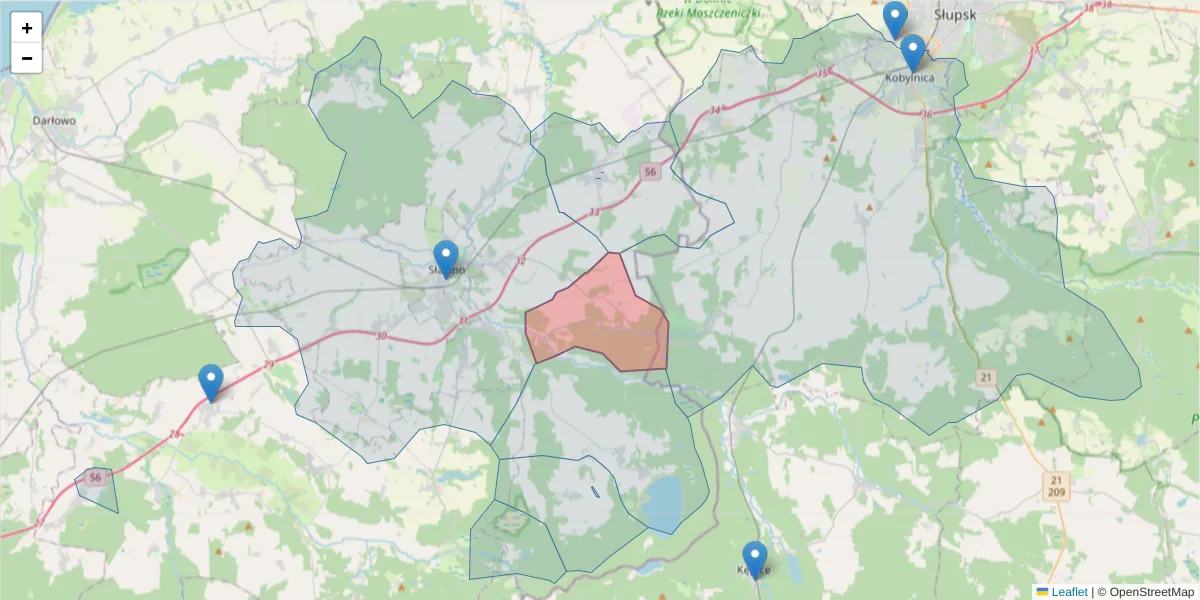 Szczegółowa mapa kodu pocztowego 76-123 z granicami, sąsiednimi kodami pocztowymi i urzędami pocztowymi