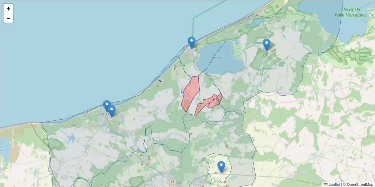 Szczegółowa mapa kodu pocztowego 76-211 z granicami, sąsiednimi kodami pocztowymi i urzędami pocztowymi