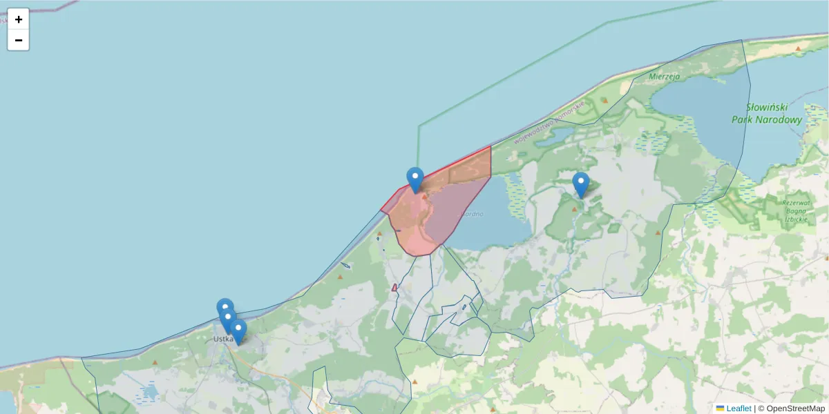 Szczegółowa mapa kodu pocztowego 76-212 z granicami, sąsiednimi kodami pocztowymi i urzędami pocztowymi