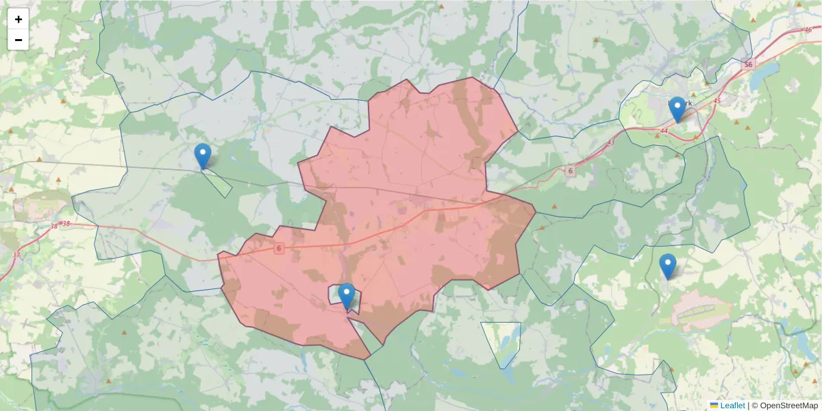 Szczegółowa mapa kodu pocztowego 76-230 z granicami, sąsiednimi kodami pocztowymi i urzędami pocztowymi