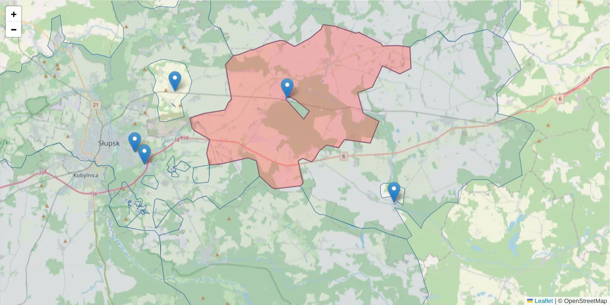 Szczegółowa mapa kodu pocztowego 76-231 z granicami, sąsiednimi kodami pocztowymi i urzędami pocztowymi