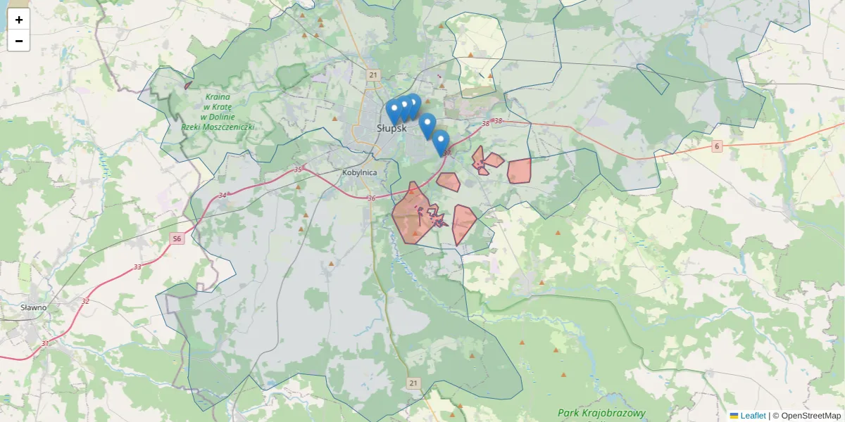 Szczegółowa mapa kodu pocztowego 76-245 z granicami, sąsiednimi kodami pocztowymi i urzędami pocztowymi