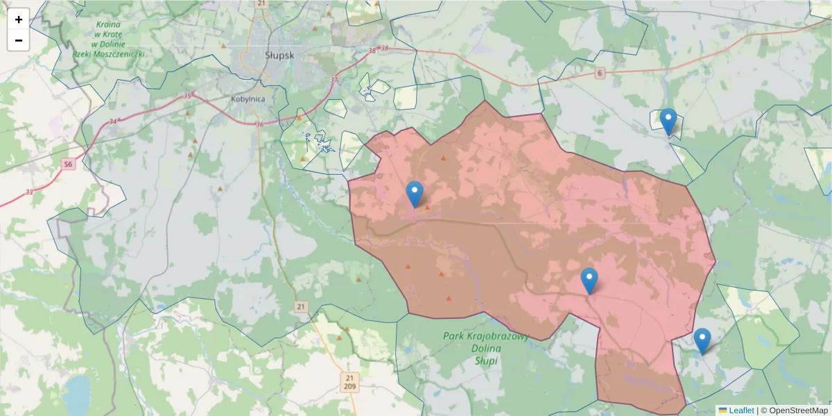 Szczegółowa mapa kodu pocztowego 76-248 z granicami, sąsiednimi kodami pocztowymi i urzędami pocztowymi