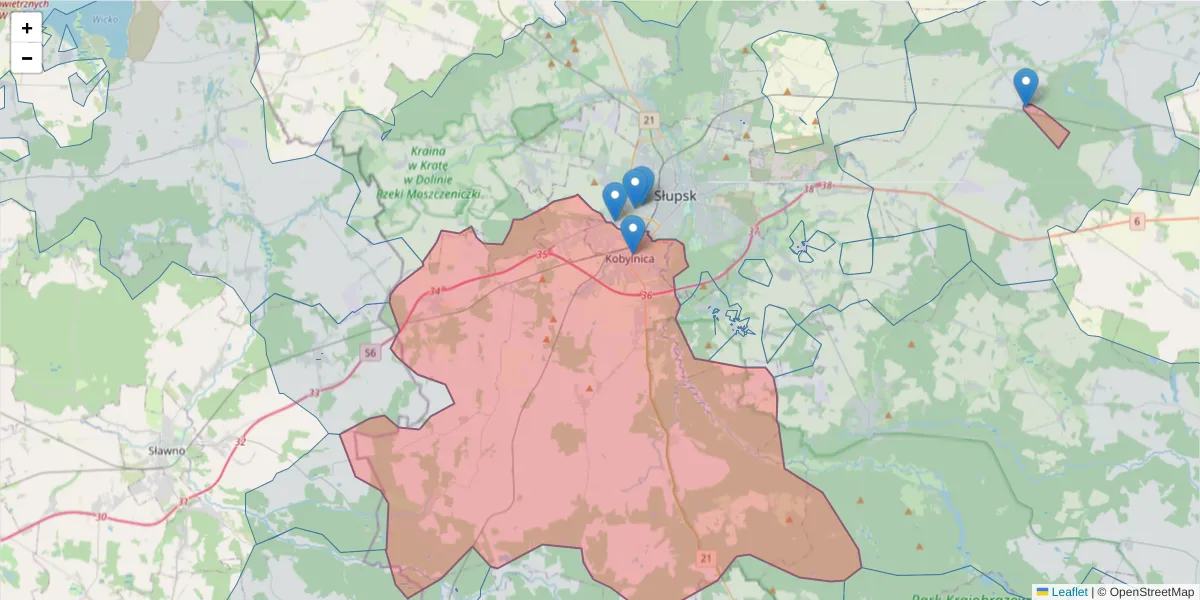 Szczegółowa mapa kodu pocztowego 76-251 z granicami, sąsiednimi kodami pocztowymi i urzędami pocztowymi