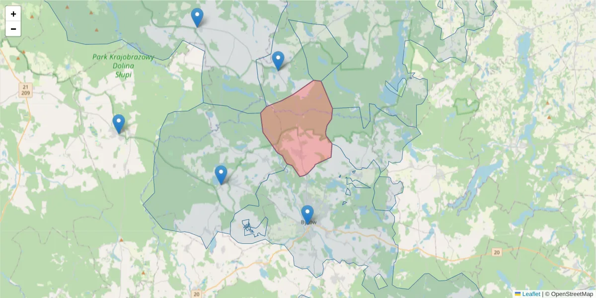 Szczegółowa mapa kodu pocztowego 77-114 z granicami, sąsiednimi kodami pocztowymi i urzędami pocztowymi