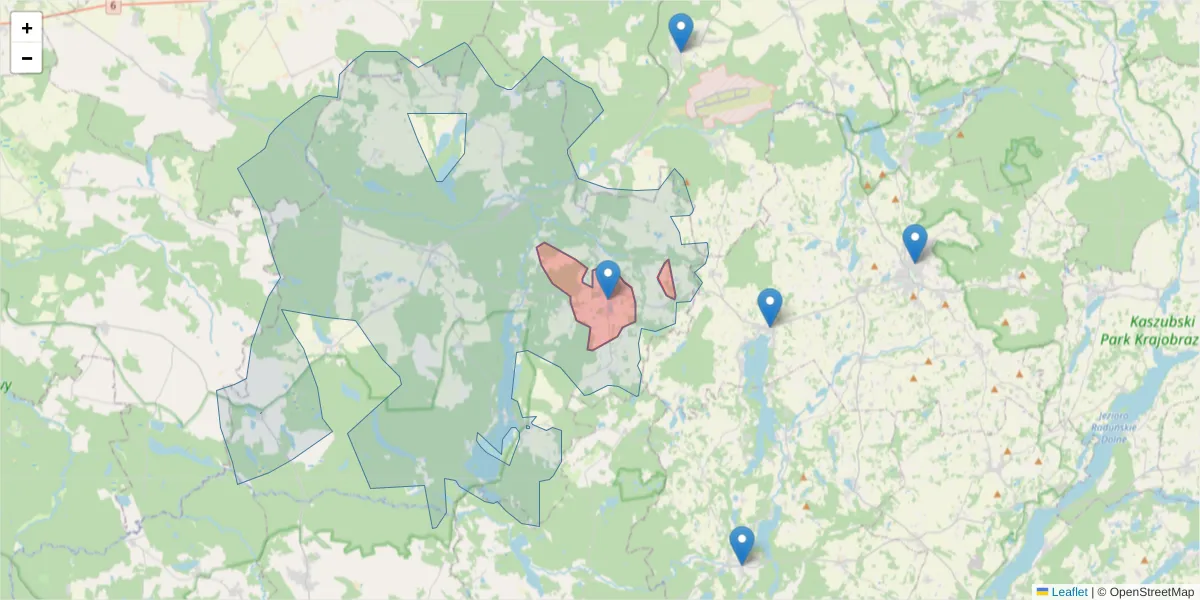 Szczegółowa mapa kodu pocztowego 77-123 z granicami, sąsiednimi kodami pocztowymi i urzędami pocztowymi