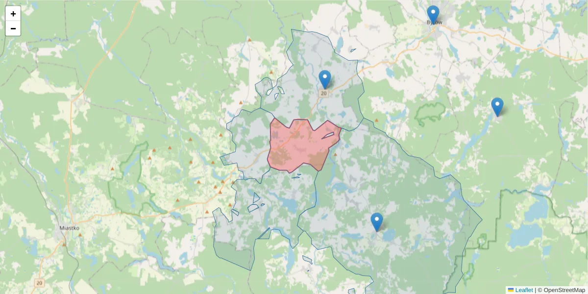 Szczegółowa mapa kodu pocztowego 77-134 z granicami, sąsiednimi kodami pocztowymi i urzędami pocztowymi