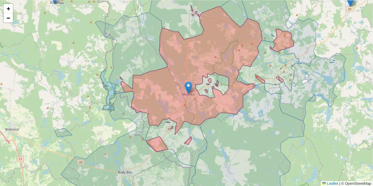 Szczegółowa mapa kodu pocztowego 77-200 z granicami, sąsiednimi kodami pocztowymi i urzędami pocztowymi