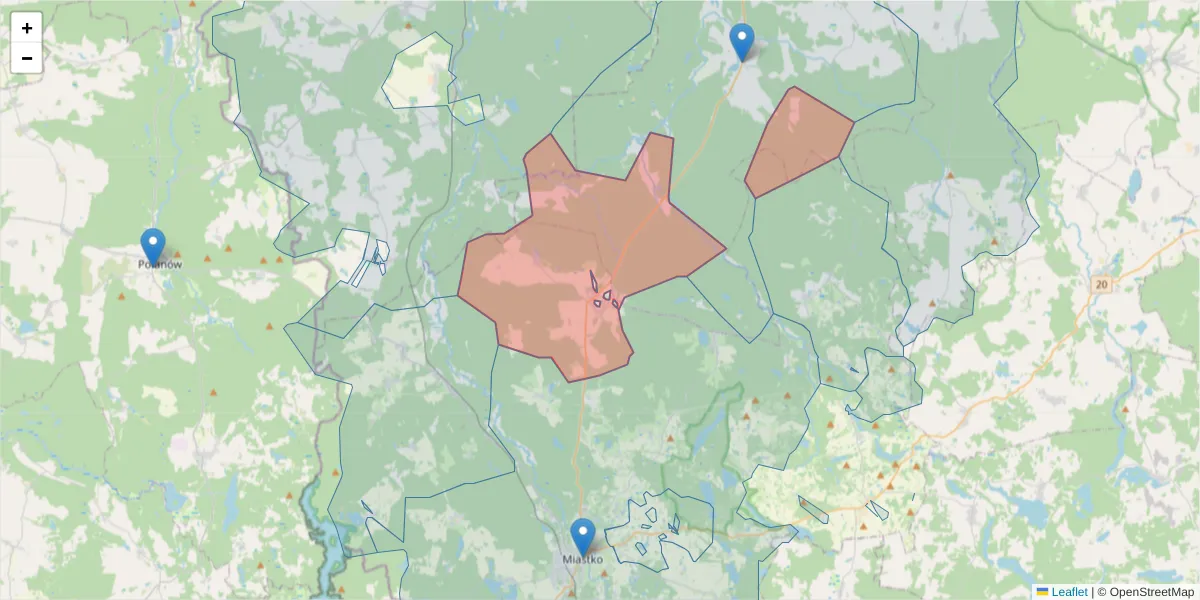 Szczegółowa mapa kodu pocztowego 77-203 z granicami, sąsiednimi kodami pocztowymi i urzędami pocztowymi