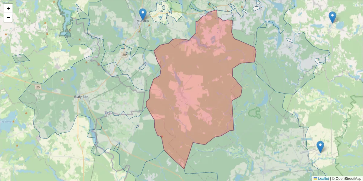 Szczegółowa mapa kodu pocztowego 77-220 z granicami, sąsiednimi kodami pocztowymi i urzędami pocztowymi