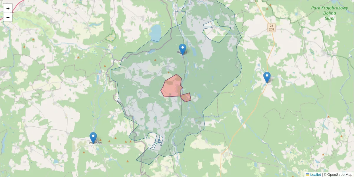 Szczegółowa mapa kodu pocztowego 77-224 z granicami, sąsiednimi kodami pocztowymi i urzędami pocztowymi