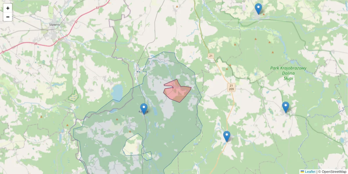 Szczegółowa mapa kodu pocztowego 77-232 z granicami, sąsiednimi kodami pocztowymi i urzędami pocztowymi