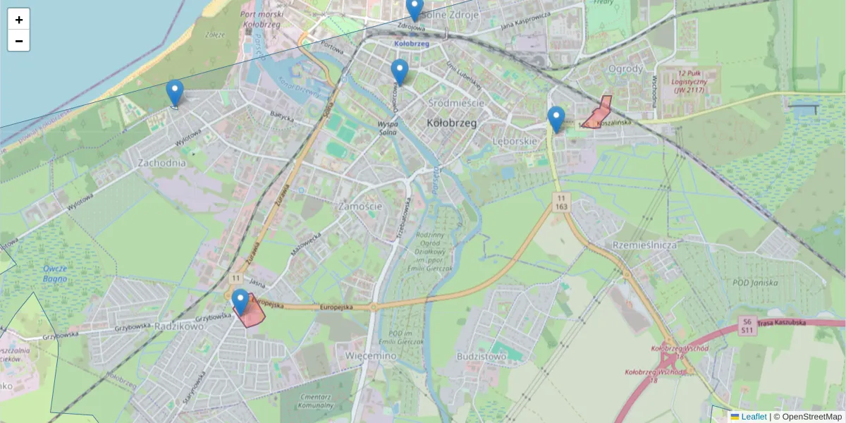 Szczegółowa mapa kodu pocztowego 78-102 z granicami, sąsiednimi kodami pocztowymi i urzędami pocztowymi