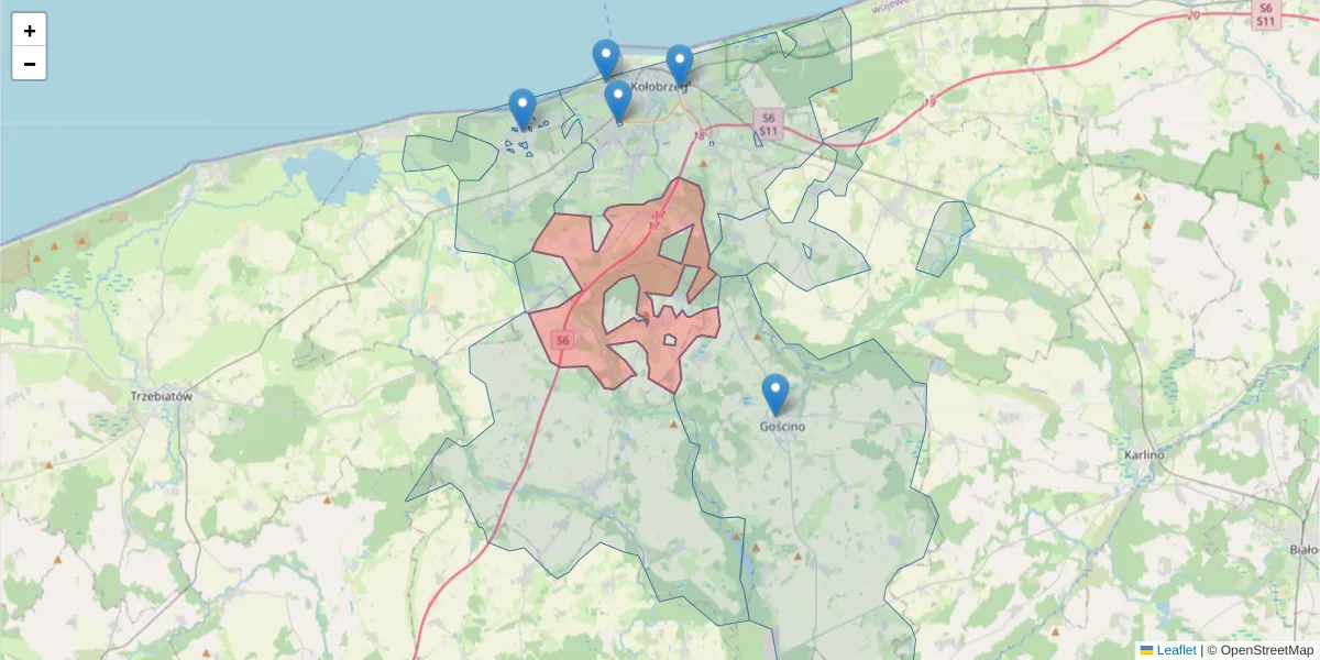 Szczegółowa mapa kodu pocztowego 78-122 z granicami, sąsiednimi kodami pocztowymi i urzędami pocztowymi