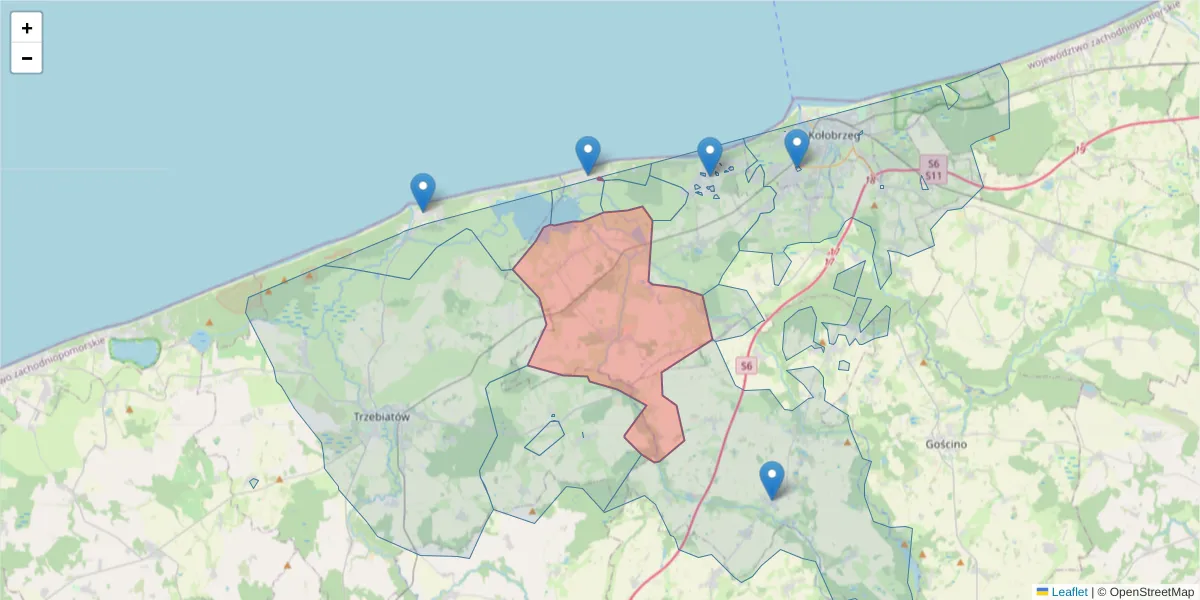 Szczegółowa mapa kodu pocztowego 78-133 z granicami, sąsiednimi kodami pocztowymi i urzędami pocztowymi