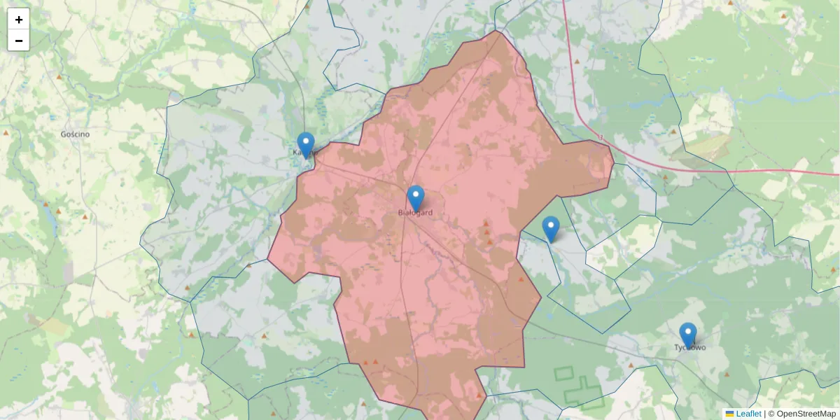 Szczegółowa mapa kodu pocztowego 78-200 z granicami, sąsiednimi kodami pocztowymi i urzędami pocztowymi