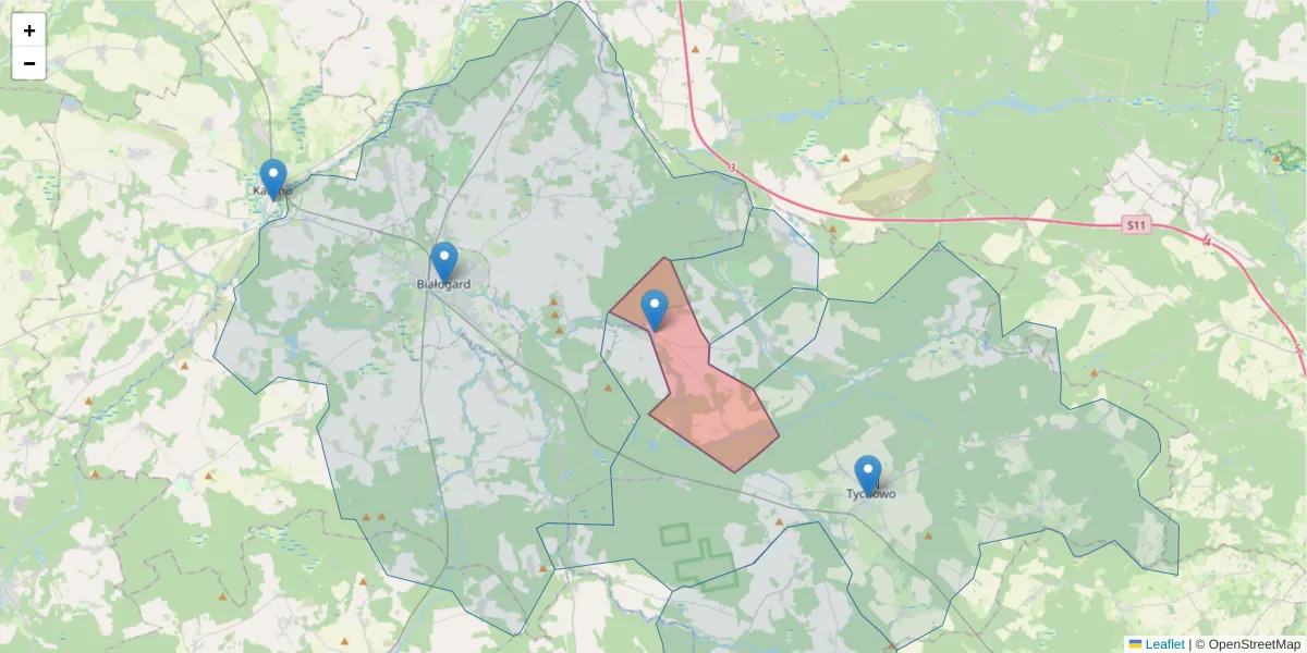 Szczegółowa mapa kodu pocztowego 78-214 z granicami, sąsiednimi kodami pocztowymi i urzędami pocztowymi