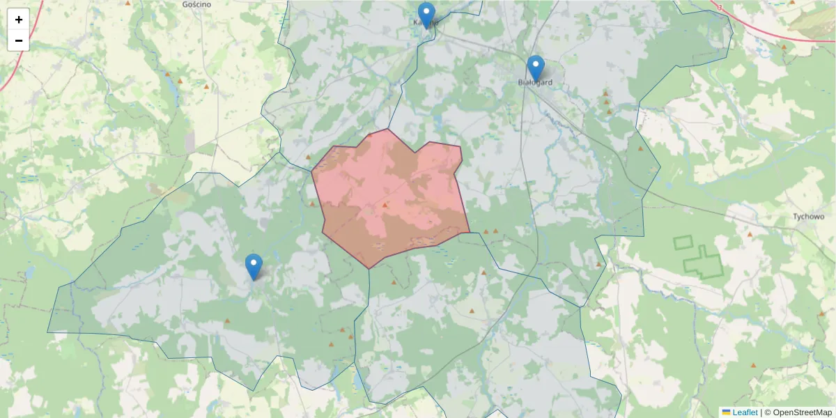 Szczegółowa mapa kodu pocztowego 78-217 z granicami, sąsiednimi kodami pocztowymi i urzędami pocztowymi
