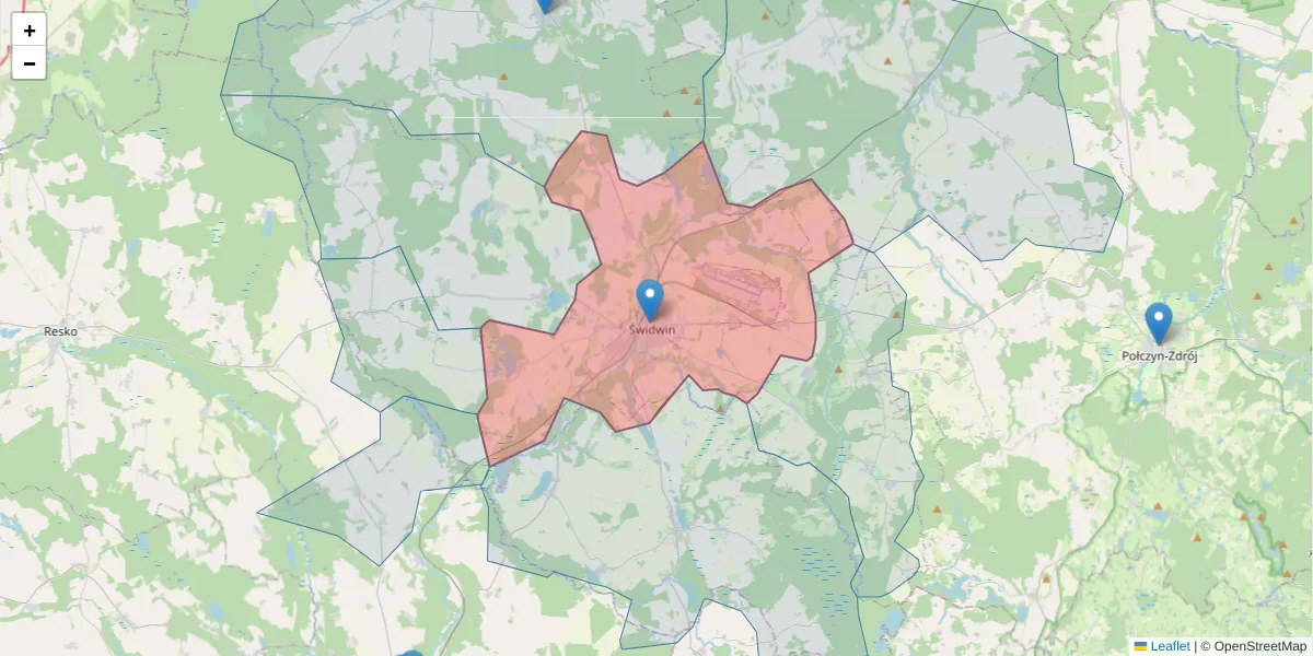 Szczegółowa mapa kodu pocztowego 78-300 z granicami, sąsiednimi kodami pocztowymi i urzędami pocztowymi