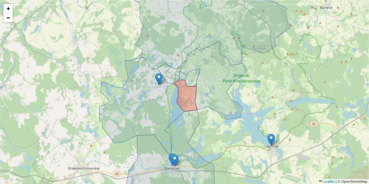 Szczegółowa mapa kodu pocztowego 78-326 z granicami, sąsiednimi kodami pocztowymi i urzędami pocztowymi