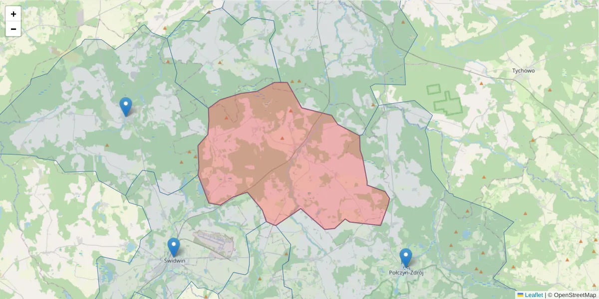 Szczegółowa mapa kodu pocztowego 78-331 z granicami, sąsiednimi kodami pocztowymi i urzędami pocztowymi