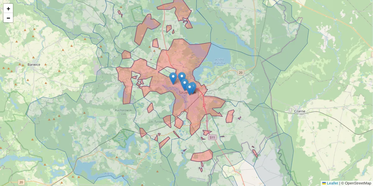 Szczegółowa mapa kodu pocztowego 78-400 z granicami, sąsiednimi kodami pocztowymi i urzędami pocztowymi