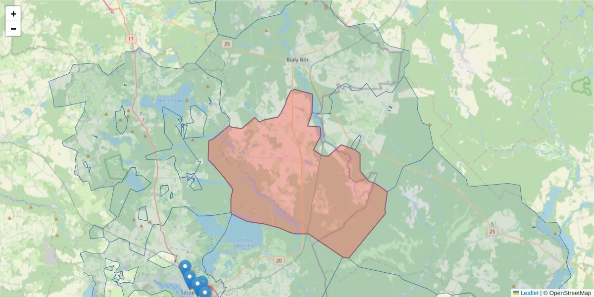 Szczegółowa mapa kodu pocztowego 78-421 z granicami, sąsiednimi kodami pocztowymi i urzędami pocztowymi