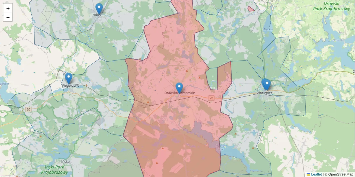 Szczegółowa mapa kodu pocztowego 78-500 z granicami, sąsiednimi kodami pocztowymi i urzędami pocztowymi
