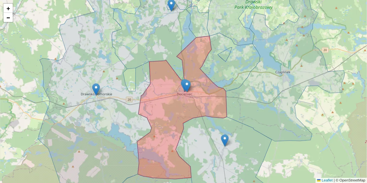 Szczegółowa mapa kodu pocztowego 78-520 z granicami, sąsiednimi kodami pocztowymi i urzędami pocztowymi