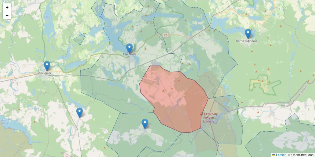 Szczegółowa mapa kodu pocztowego 78-553 z granicami, sąsiednimi kodami pocztowymi i urzędami pocztowymi