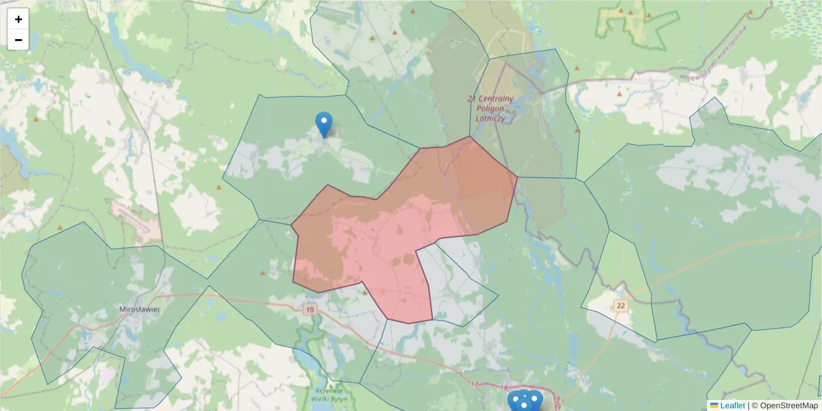 Szczegółowa mapa kodu pocztowego 78-607 z granicami, sąsiednimi kodami pocztowymi i urzędami pocztowymi