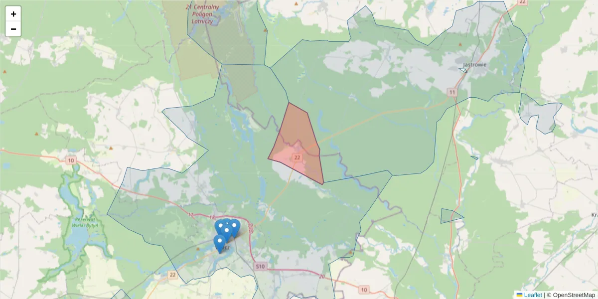 Szczegółowa mapa kodu pocztowego 78-611 z granicami, sąsiednimi kodami pocztowymi i urzędami pocztowymi