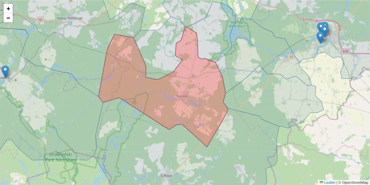 Szczegółowa mapa kodu pocztowego 78-640 z granicami, sąsiednimi kodami pocztowymi i urzędami pocztowymi