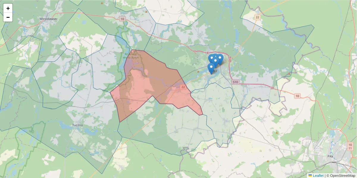 Szczegółowa mapa kodu pocztowego 78-642 z granicami, sąsiednimi kodami pocztowymi i urzędami pocztowymi
