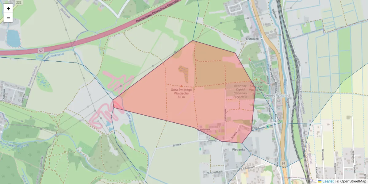 Szczegółowa mapa kodu pocztowego 80-012 z granicami, sąsiednimi kodami pocztowymi i urzędami pocztowymi