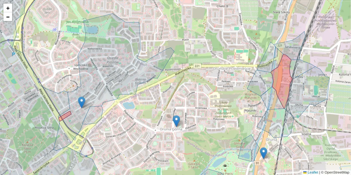 Szczegółowa mapa kodu pocztowego 80-043 z granicami, sąsiednimi kodami pocztowymi i urzędami pocztowymi