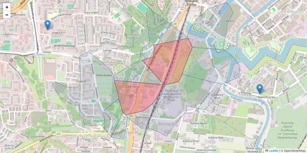Szczegółowa mapa kodu pocztowego 80-044 z granicami, sąsiednimi kodami pocztowymi i urzędami pocztowymi