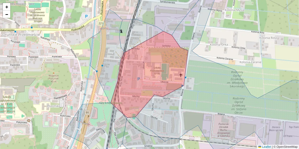 Szczegółowa mapa kodu pocztowego 80-052 z granicami, sąsiednimi kodami pocztowymi i urzędami pocztowymi