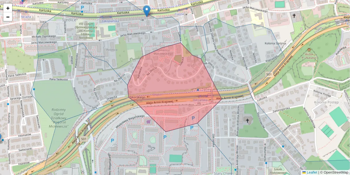 Szczegółowa mapa kodu pocztowego 80-110 z granicami, sąsiednimi kodami pocztowymi i urzędami pocztowymi