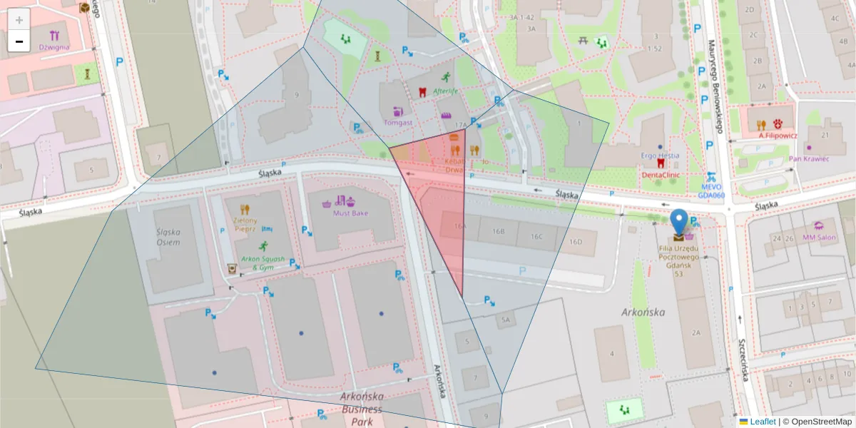 Szczegółowa mapa kodu pocztowego 80-120 z granicami, sąsiednimi kodami pocztowymi i urzędami pocztowymi