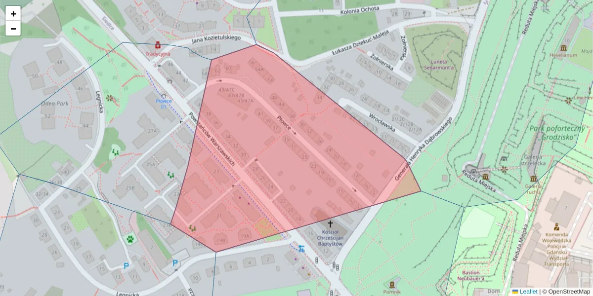 Szczegółowa mapa kodu pocztowego 80-153 z granicami, sąsiednimi kodami pocztowymi i urzędami pocztowymi