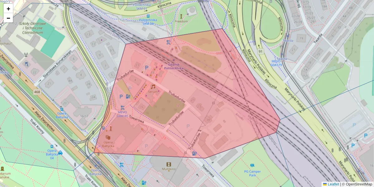 Szczegółowa mapa kodu pocztowego 80-205 z granicami, sąsiednimi kodami pocztowymi i urzędami pocztowymi