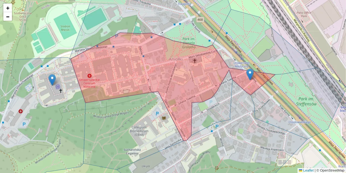 Szczegółowa mapa kodu pocztowego 80-210 z granicami, sąsiednimi kodami pocztowymi i urzędami pocztowymi