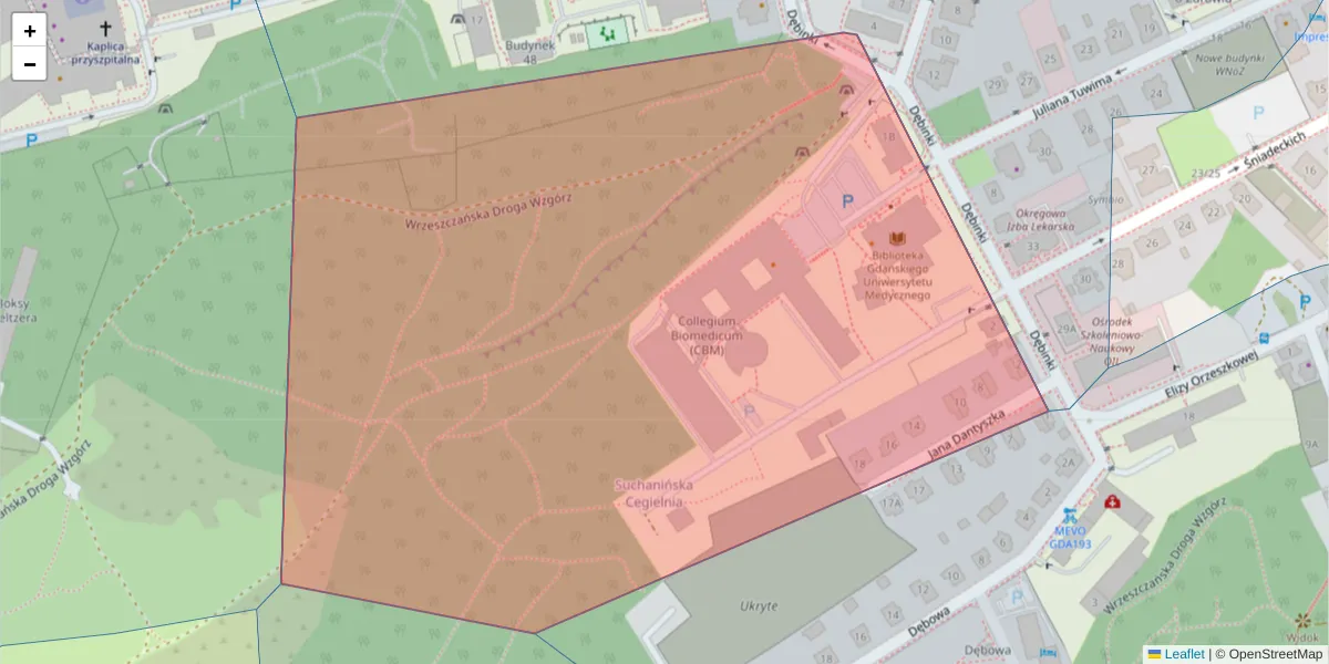 Szczegółowa mapa kodu pocztowego 80-211 z granicami, sąsiednimi kodami pocztowymi i urzędami pocztowymi